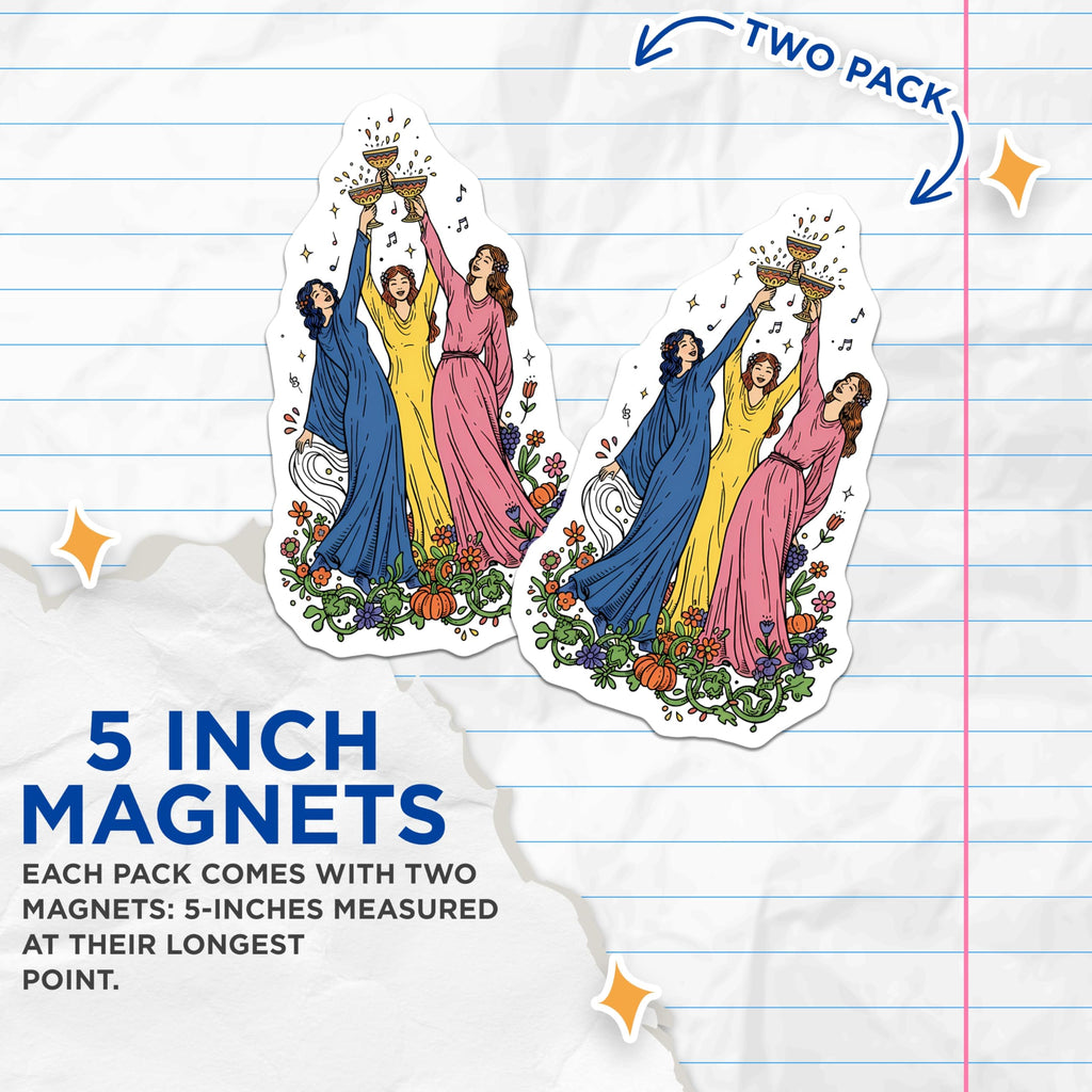 (2 Pack) Celebration Women Magnets - Joyful Cheers Art - Feminine Floral Festivity - Sisterhood Friendship Home Decor - 5 Inches On Longest Side - Thick Durable Magnet - Made in USA - MAG23025