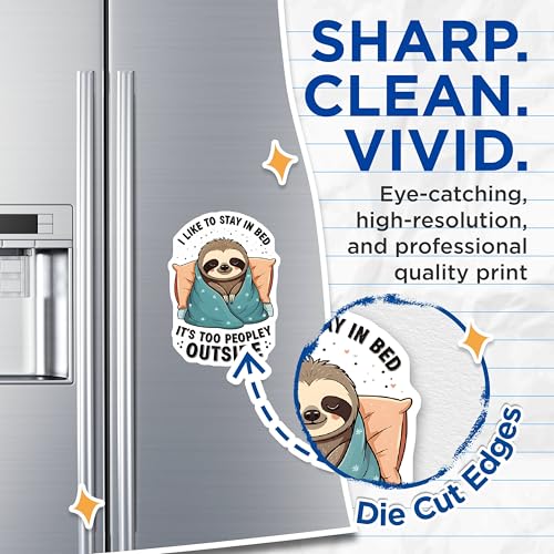 (2 Pack) I Like to Stay in Bed Magnets - It's Too Peopley Outside - Cute Sloth - Cute Animal - 5" On Longest Side - for Cars, Fridges, Toolboxes - Made in USA - MAG4097
