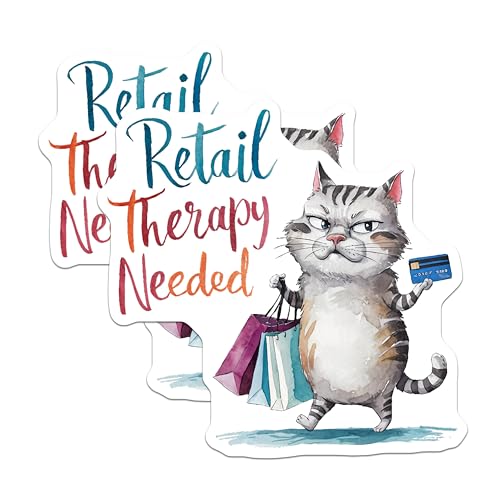 (2 Pack) Retail Therapy Needed Cat Magnets Magnets - Funny Cat Magnet - Cute Shopping Magnet - 5" On Longest Side - Made in USA - Sticks to Refrigerators & Metal Surfaces - MAG8557
