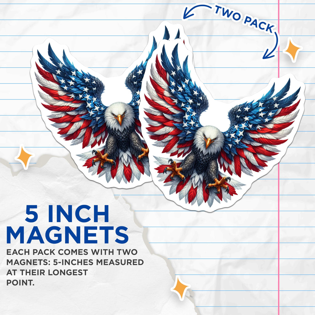 (2 Pack) American Eagle Magnets - Patriotic USA Flag Art - Independence Day Decor - 5 Inches On Longest Side - Thick Durable Magnet - Made in USA - MAG21020