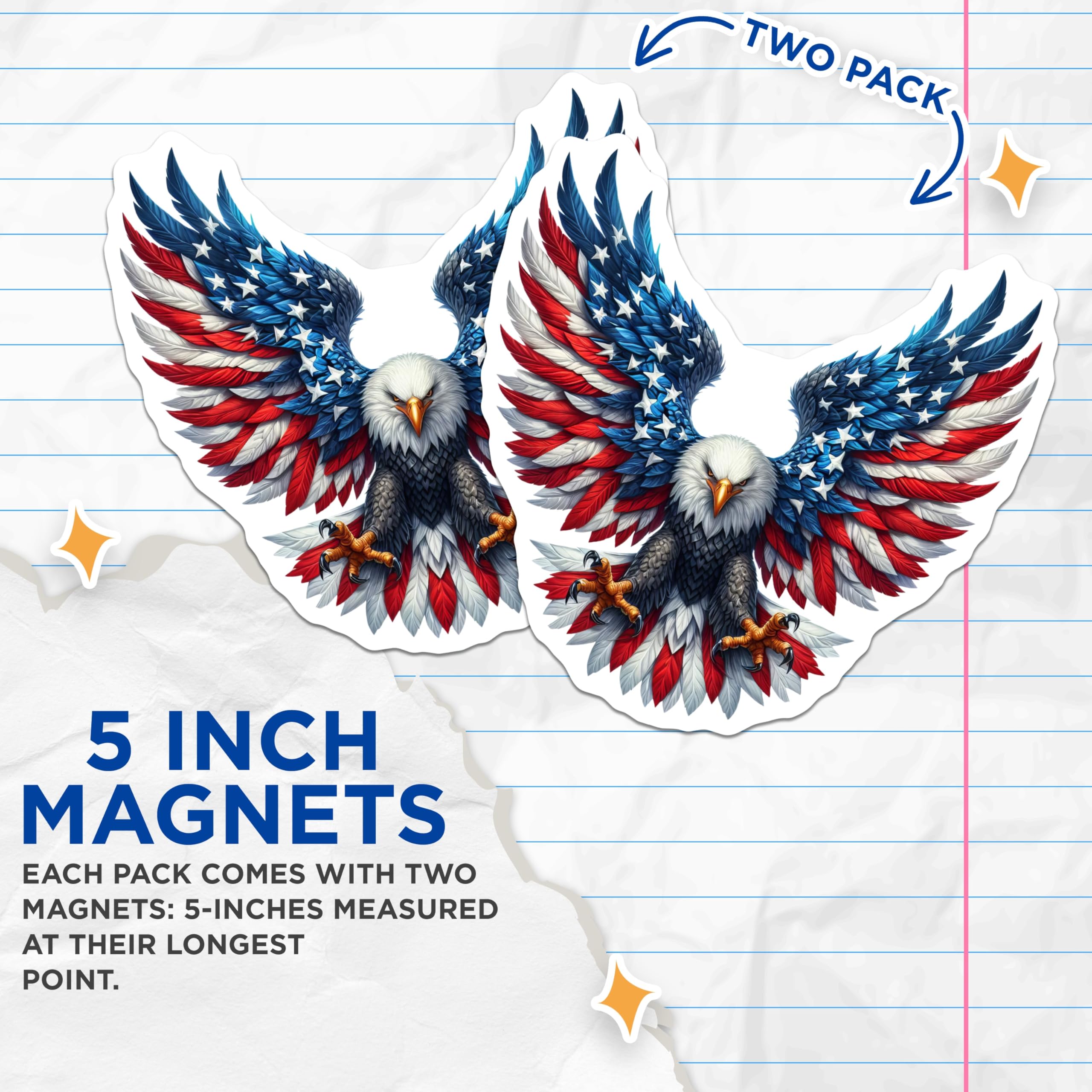 (2 Pack) American Eagle Magnets - Patriotic USA Flag Art - Independence Day Decor - 5 Inches On Longest Side - Thick Durable Magnet - Made in USA - MAG21020
