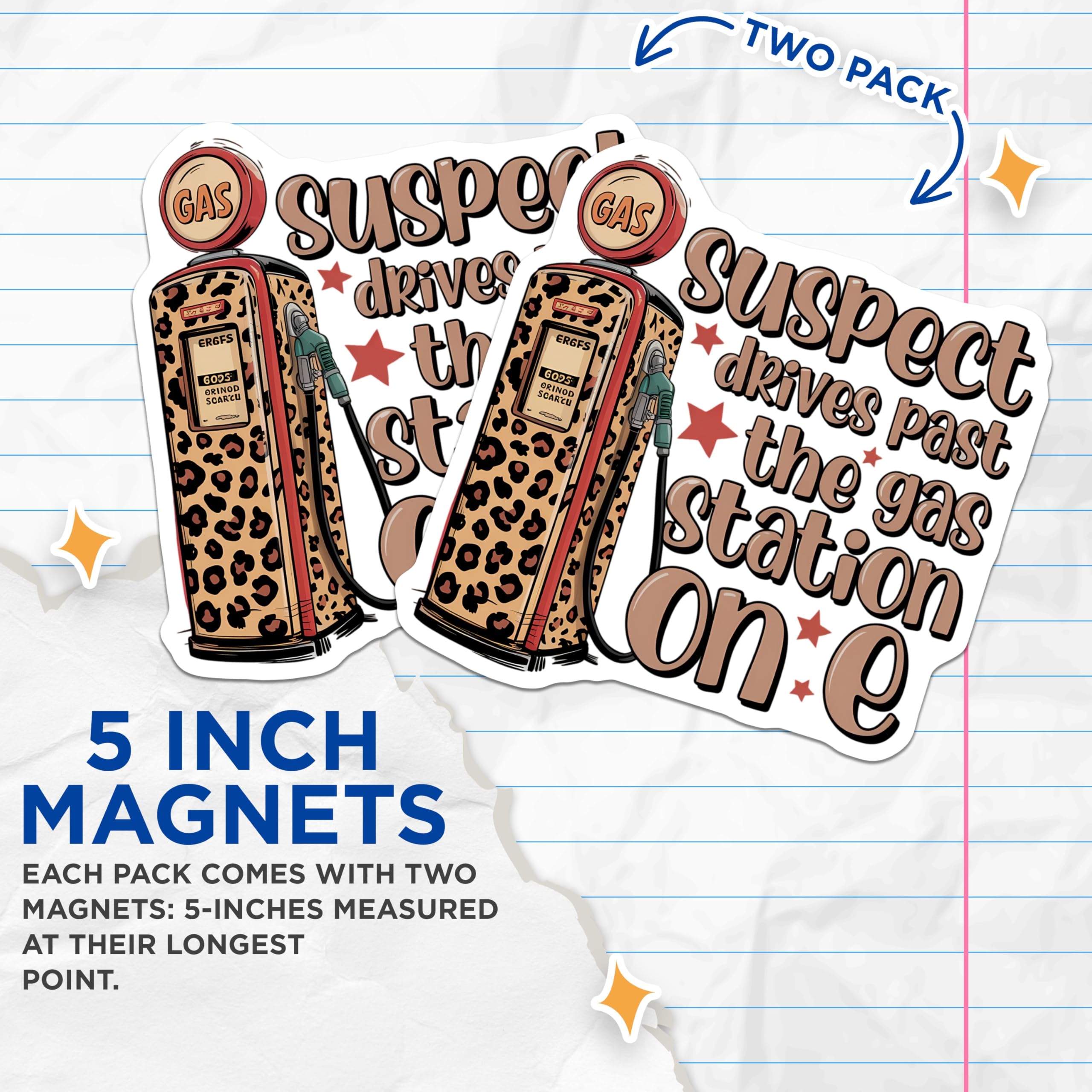 (2 Pack) Funny Gas Pump Magnets - Leopard Print Vehicle Decor - Running On Empty Sarcasm Quote - 5 Inches On Longest Side - Thick Durable Magnet - Made in USA - MAG20600