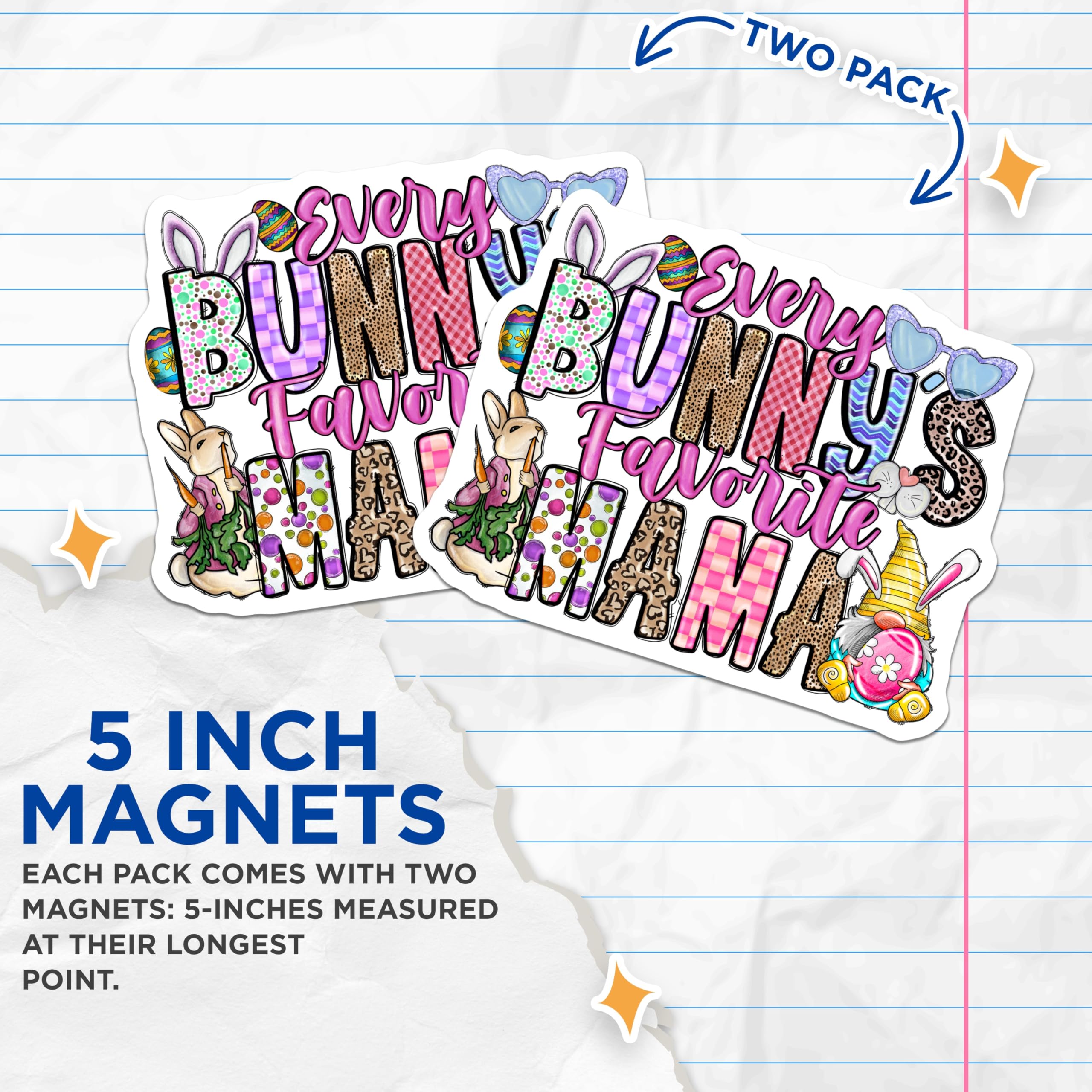 (2 Pack) Every Bunnys Favorite Mama Magnets - Easter Spring Decor - Mother's Day Home Accent - 5 Inches On Longest Side - Thick Durable Magnet - Made in USA - MAG30441