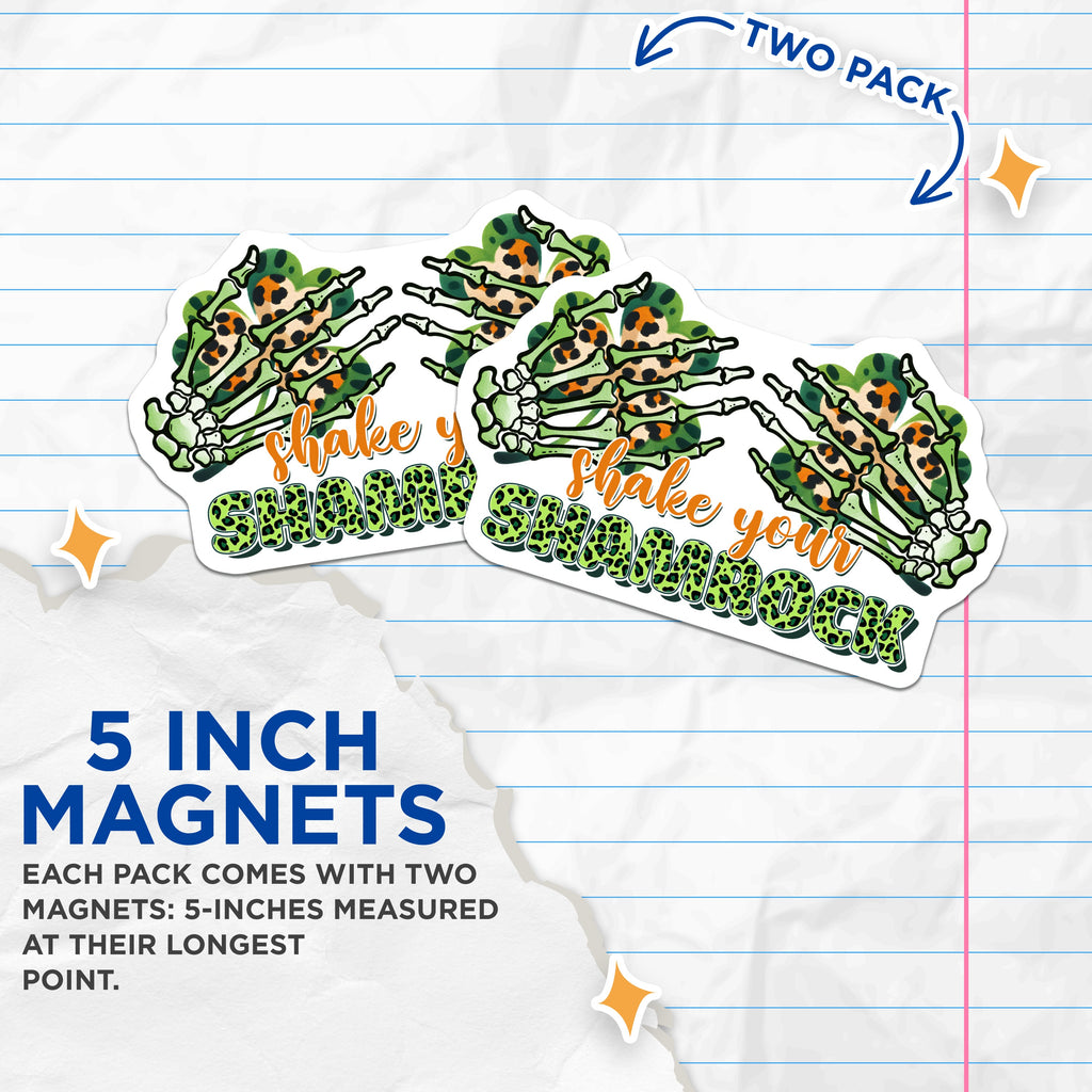 (2 Pack) St Patrick's Day Magnets - Skeleton Hand Shamrock - Funny Irish Decor - 5 Inches On Longest Side - Thick Durable Magnet - Made in USA - MAG39268