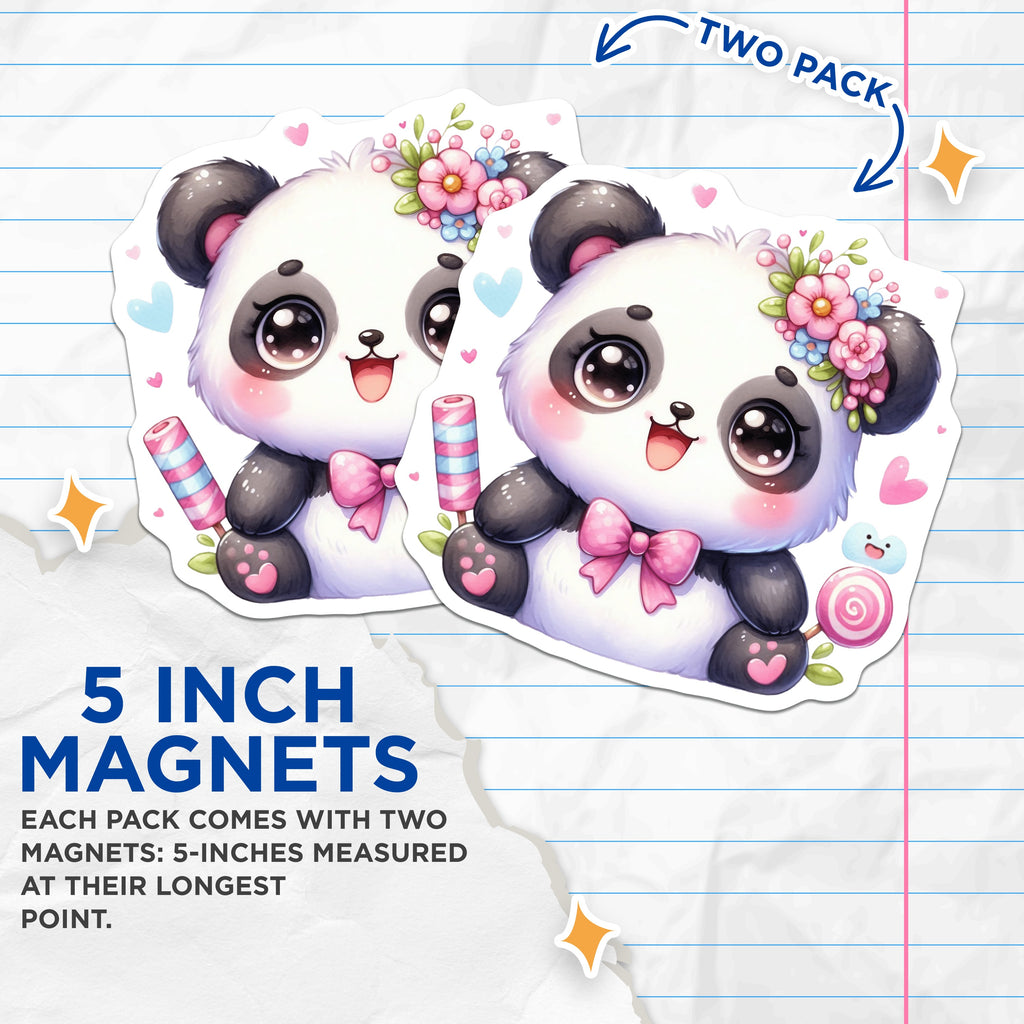 (2 Pack) Kawaii Panda Magnets - Cute Animal Fridge Decor - Sweet Aesthetic Locker Decor - 5 Inches On Longest Side - Thick Durable Magnet - Made in USA - MAG38547