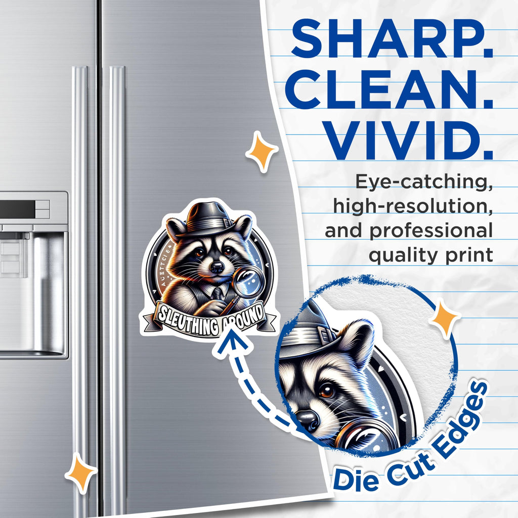 (2 Pack) Sleuthing Raccoon Magnets - Detective - Cute Animal Design - 5" On Longest Side - for Cars, Fridges, Toolboxes - Made in USA - MAG4540