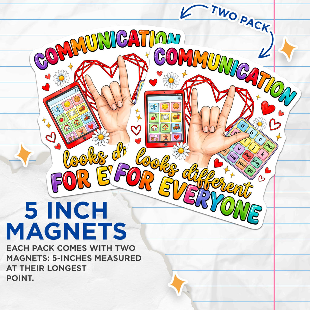 (2 Pack) Communication Diversity Magnets - Neurodiversity Awareness - ASL I Love You AAC Support - 5 Inches On Longest Side - Thick Durable Magnet - Made in USA - MAG30734