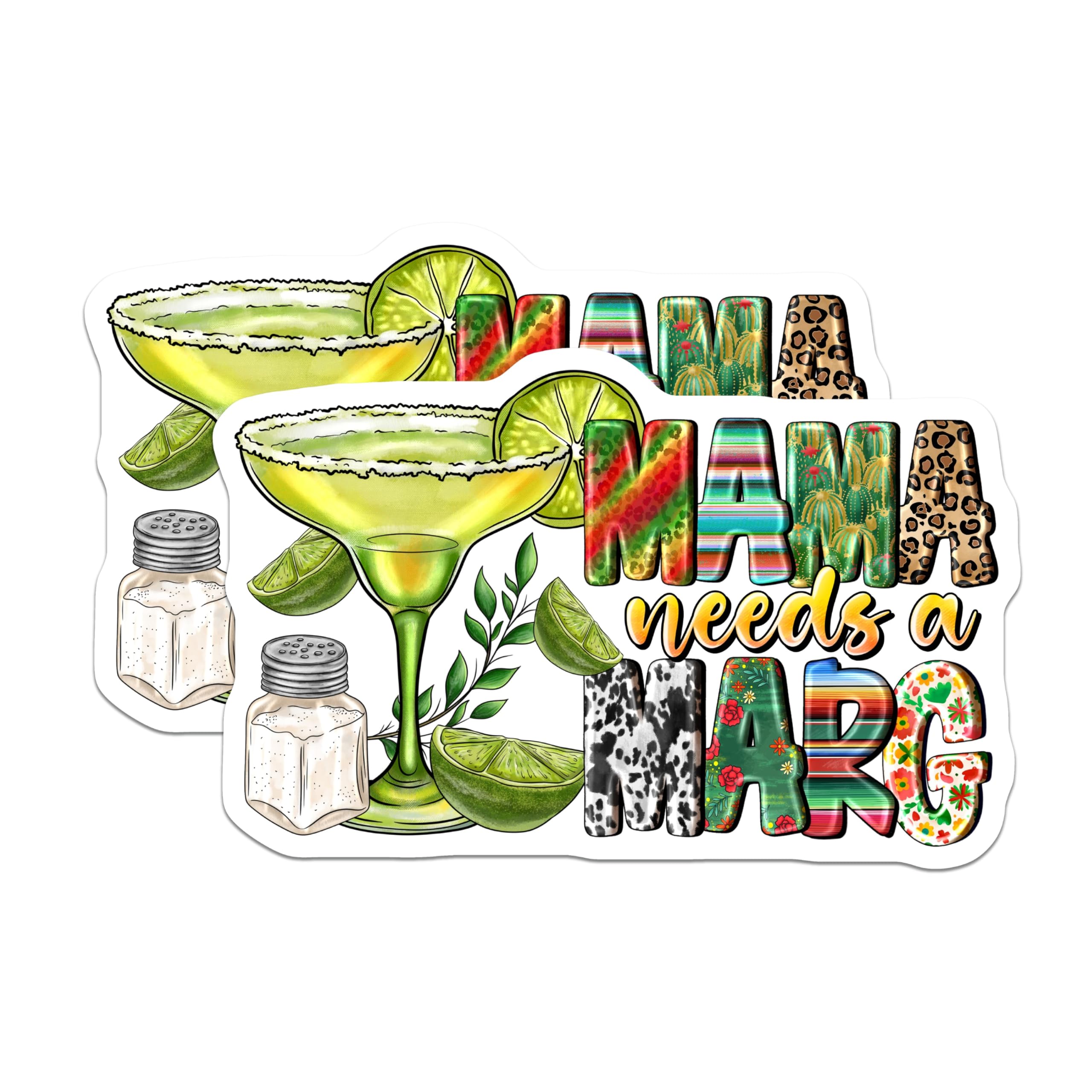 (2 Pack) Mama Needs Marg Magnets - Humorous Mom Drink Lover Refrigerator Decor - Festive Cinco de Mayo Kitchen Accessory - 5 Inches On Longest Side - Thick Durable Magnet - Made in USA - MAG23358