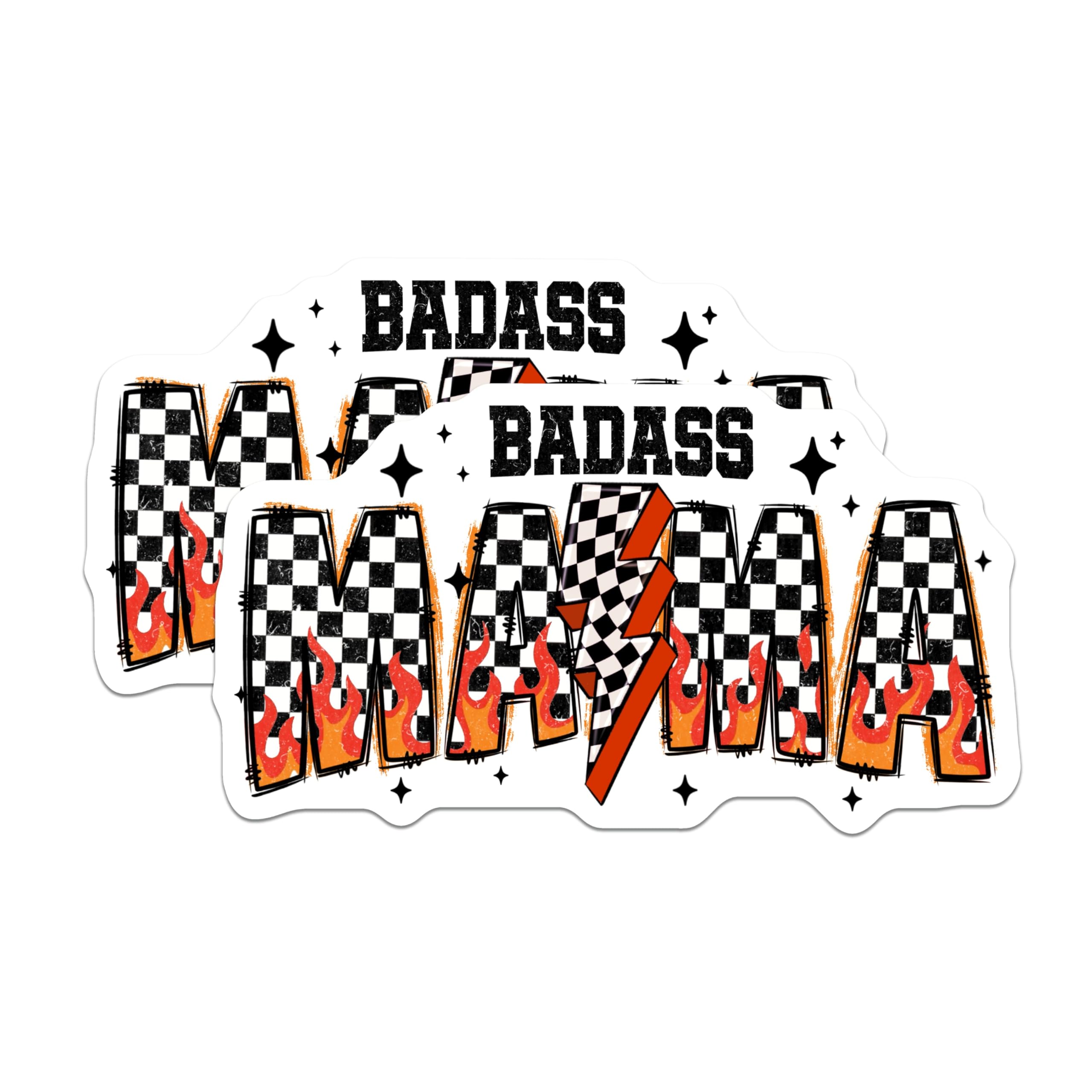 (2 Pack) Badass Mamma Magnets - Edgy Mom Refrigerator Decor - Checkerboard Flames Lightning Bolt - 5 Inches On Longest Side - Thick Durable Magnet - Made in USA - MAG25574