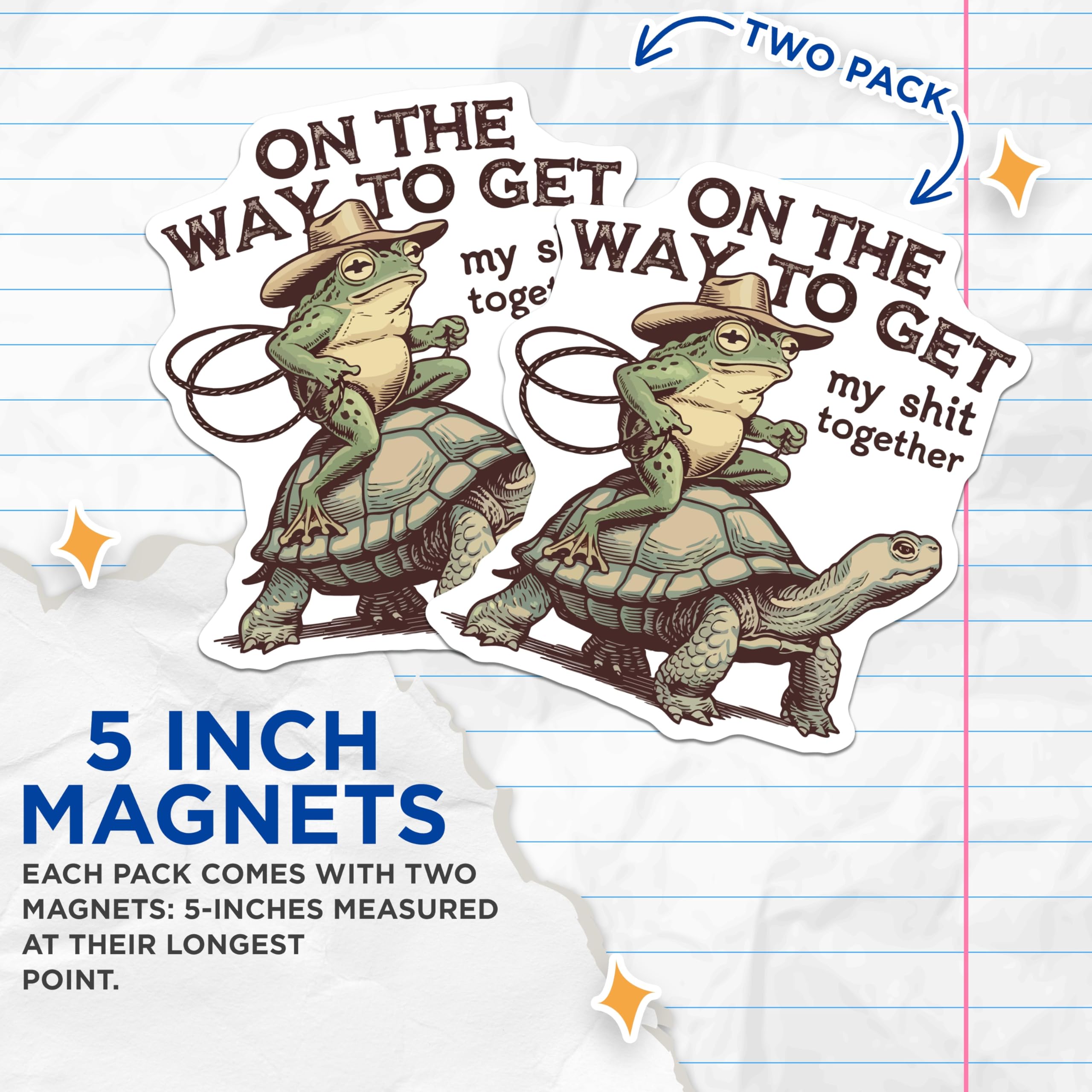 (2 Pack) Funny Frog Magnets - Turtle Rider - Humor Quote Fridge Decor - 5" On Longest Side - Premium Magnet - for Cars, Refrigerators, Toolboxes, Lockers - Made in USA - MAG15960