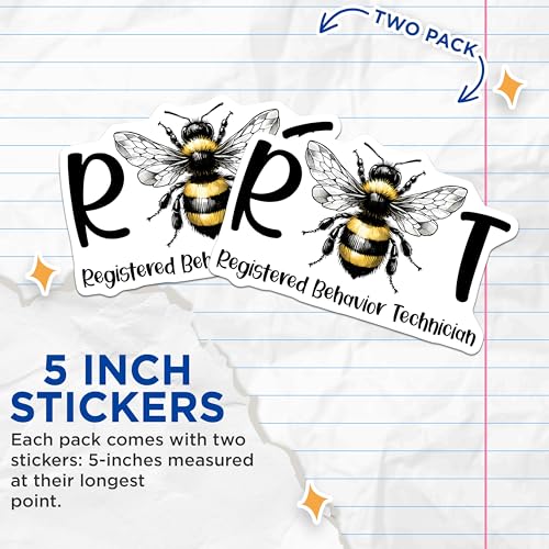 (2 Pack) Registered Behavior Technician Stickers - Bee RBT Stickers - Certified Therapist Decal - 5" On Longest Side - Sticks to Any Smooth Flat Surface - Made in USA - BMCS3167