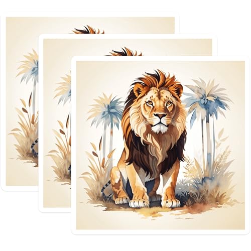 (3 Pack) Lion Decals - Animal Stickers - Laptop Decals - 3 Inches On Longest Side - Easy Peel & Apply - Made in USA - 3MCS7459
