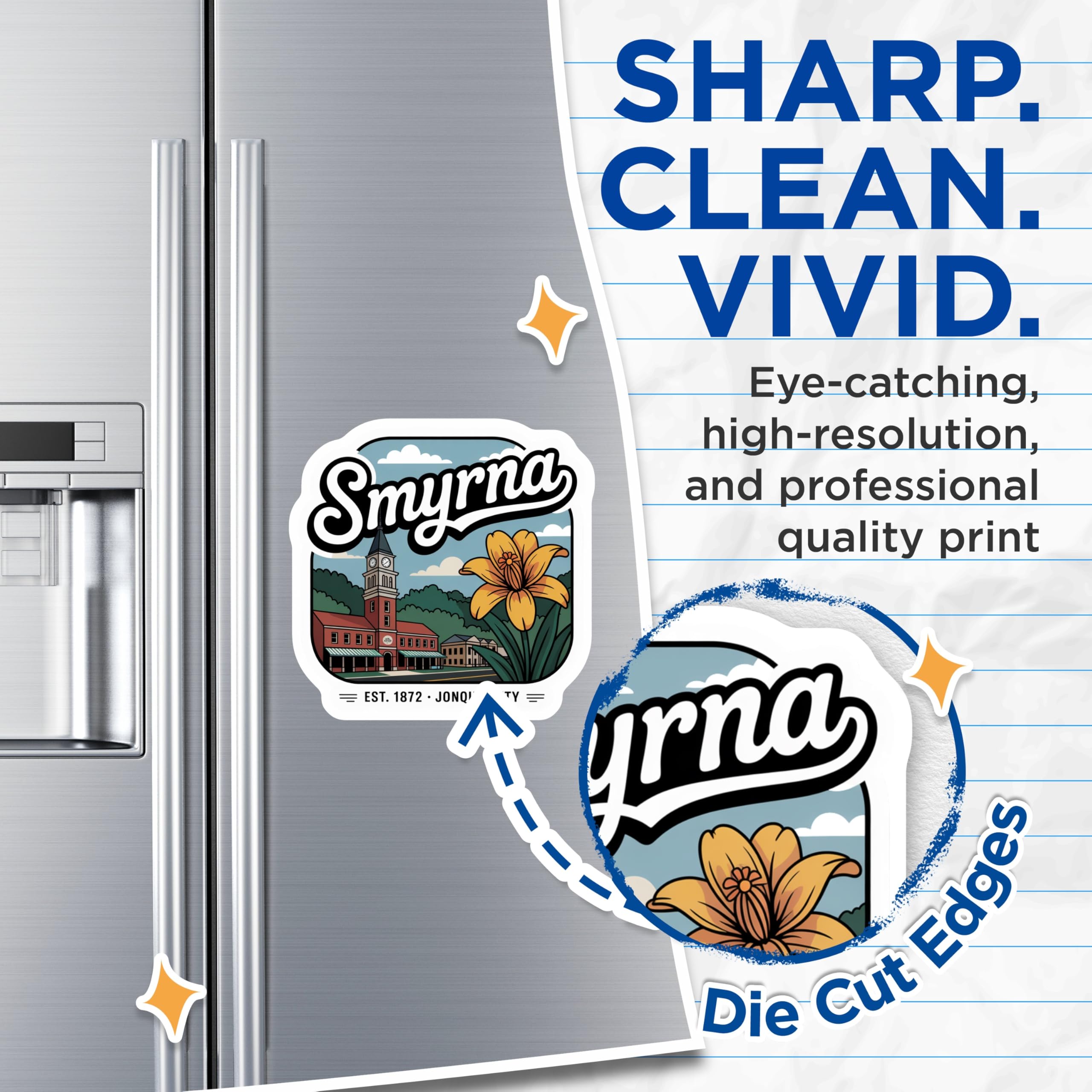 (2 Pack) Smyrna Georgia Magnets - Jonquil City Artwork - Hometown Refrigerator Decor - 5" On Longest Side - Premium Magnet - for Cars, Refrigerators, Toolboxes, Lockers - Made in USA - MAG17244
