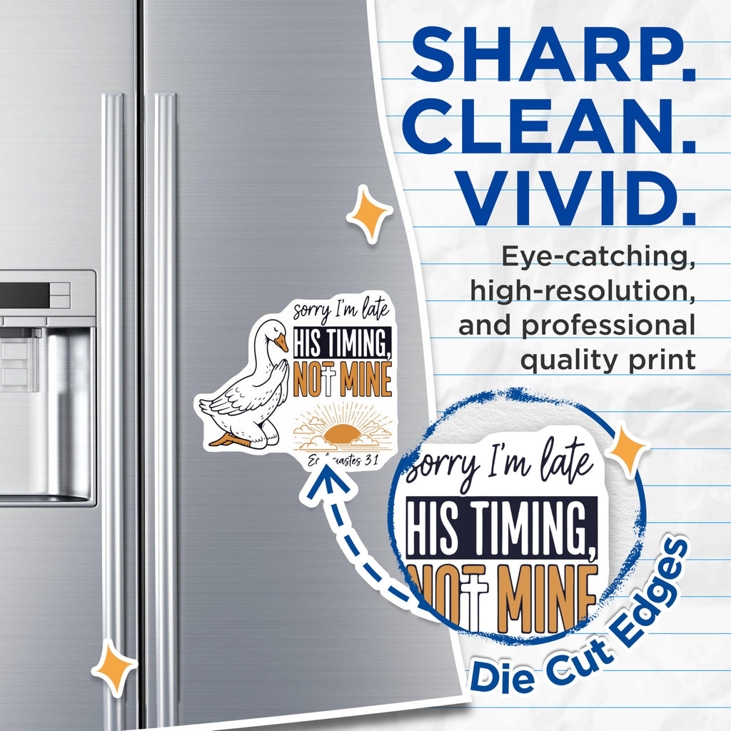 (2 Pack) Funny Goose Magnets - Sorry I'm Late - Religious Verse Magnet Set - 5" On Longest Side - Premium Magnet - for Cars, Refrigerators, Toolboxes, Lockers - Made in USA - MAG15600