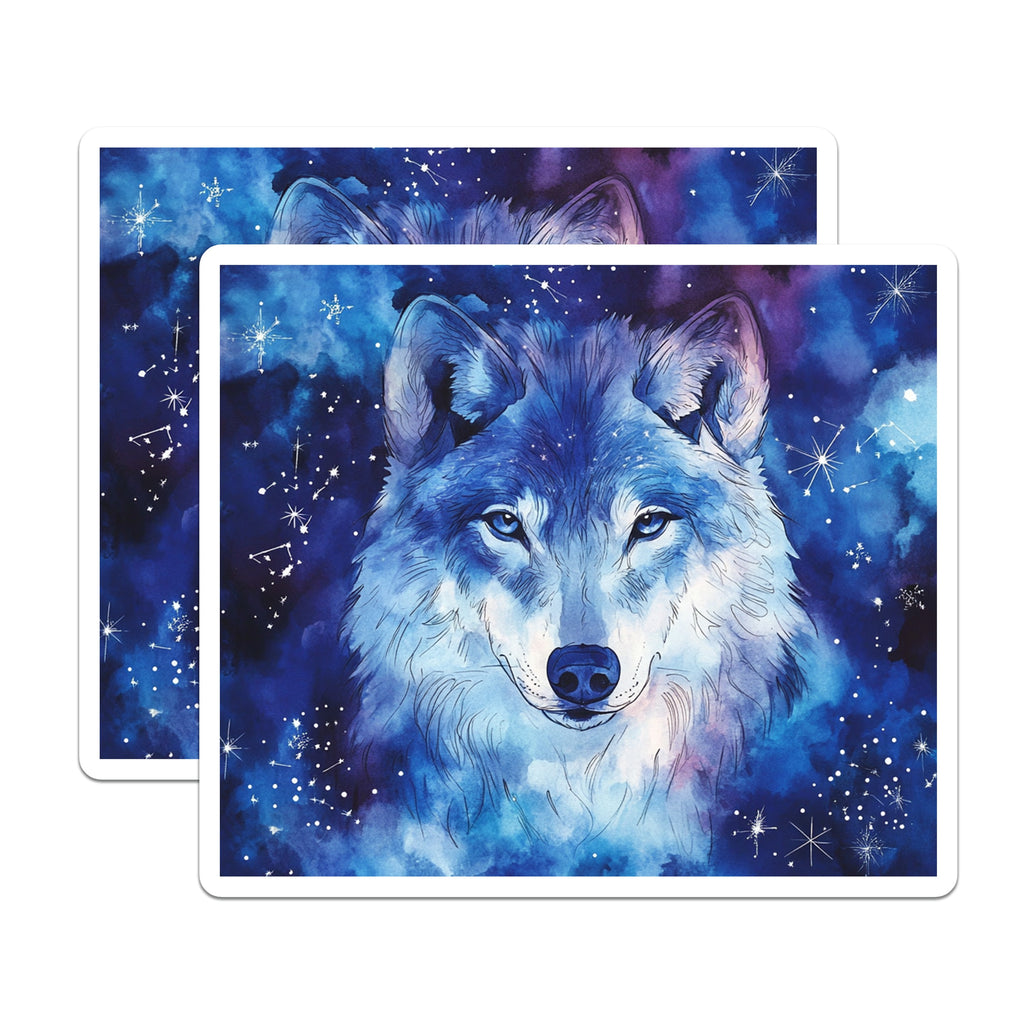 (2 Pack) Cosmic Wolf Magnets - Watercolor Animal Decor - Celestial Starry Fridge Art - 5 Inches On Longest Side - Thick Durable Magnet - Made in USA - MAG38524