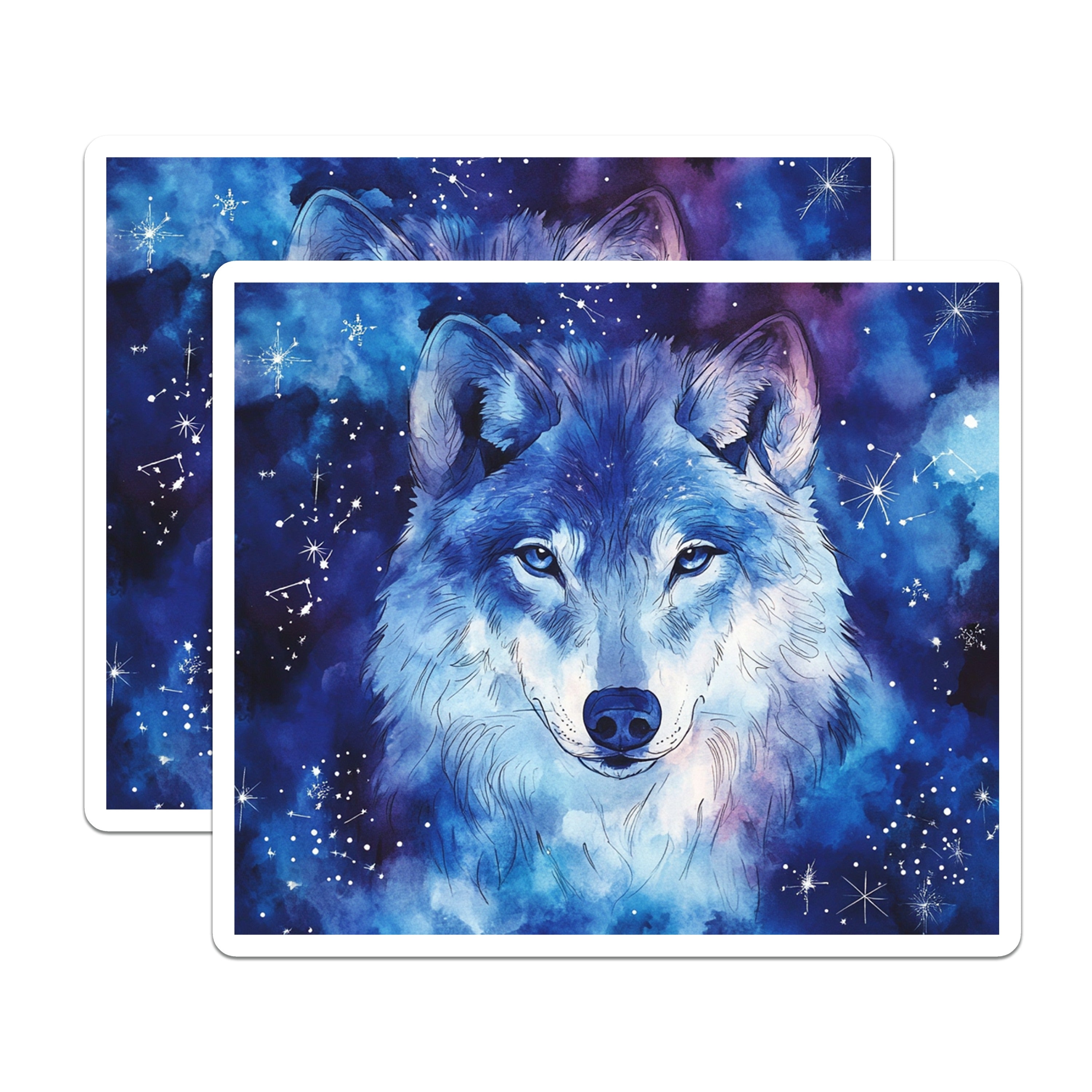 (2 Pack) Cosmic Wolf Magnets - Watercolor Animal Decor - Celestial Starry Fridge Art - 5 Inches On Longest Side - Thick Durable Magnet - Made in USA - MAG38524