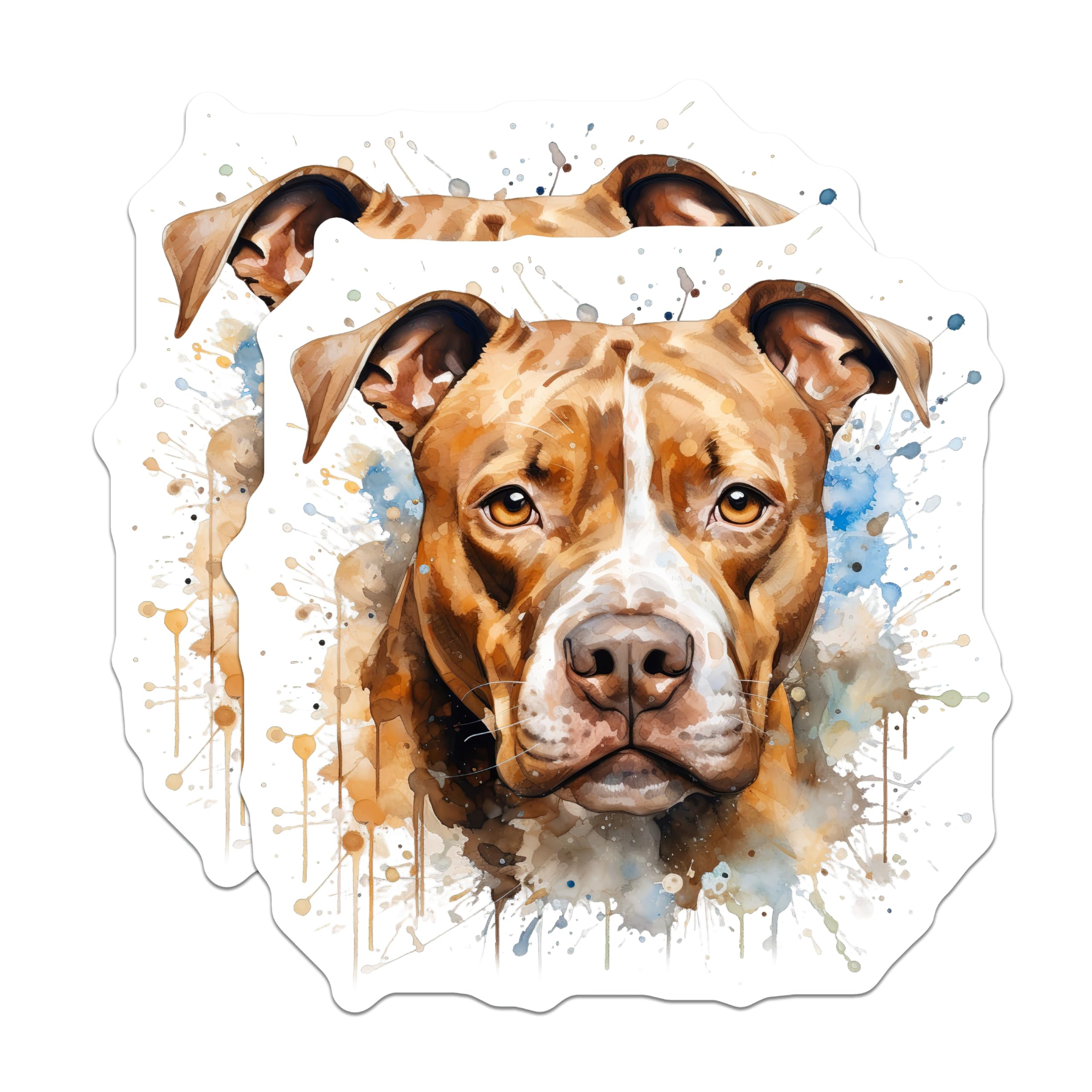 (2 Pack) Pitbull Magnets - Watercolor Splash Dog Art - Pet Lover Fridge Decor - 5 Inches On Longest Side - Thick Durable Magnet - Made in USA - MAG24085