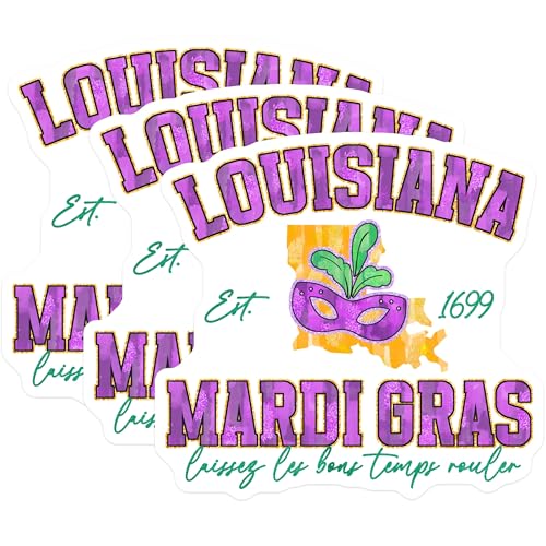 (3 Pack) Mardi Gras Louisiana Decals - Mask State - Laptop Decals- 3 Inches On Longest Side - Easy Peel & Apply - Made in USA - 3MCS5149