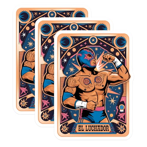 (3 Pack) El Luchador Decals - Mexican Wrestler - Laptop Decal - Wrestling Stickers - 3 Inches On Longest Side - Easy Peel & Apply - Made in USA - 3MCS8361