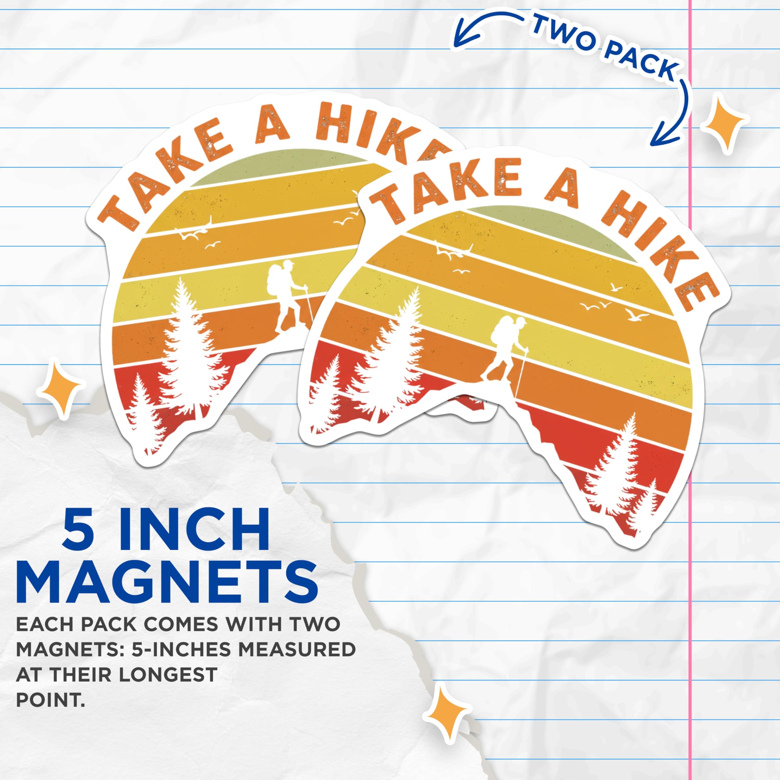 (2 Pack) Take A Hike Magnets - Hiking Adventure - Outdoorsy Home Decor - 5" On Longest Side - Premium Magnet - for Cars, Refrigerators, Toolboxes, Lockers - Made in USA - MAG17003