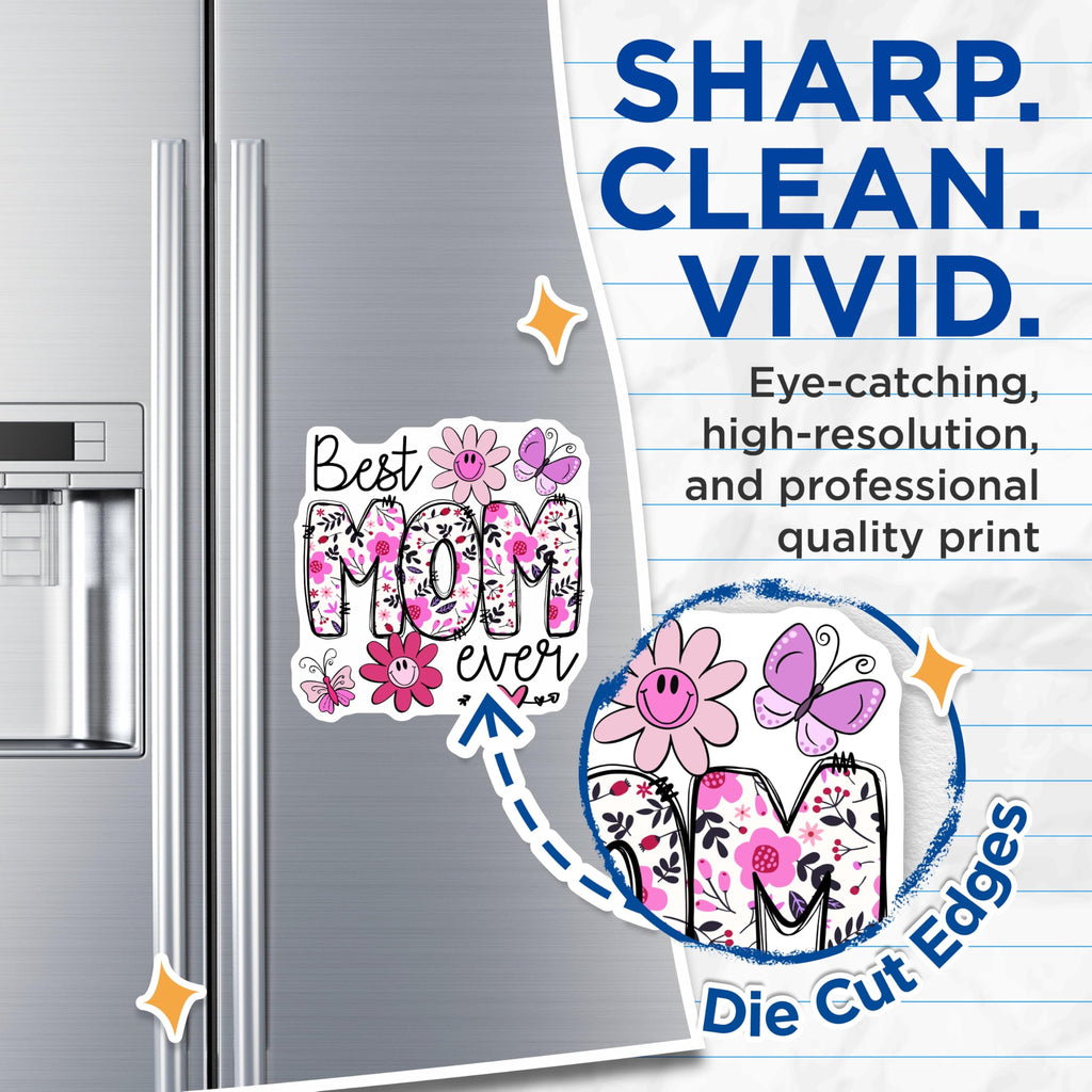 (2 Pack) Best Mom Ever Magnets - Floral Mother Appreciation - Butterfly Flower Design - Refrigerator Decor - Mom Love - 5 Inches On Longest Side - Thick Durable Magnet - Made in USA - MAG21727