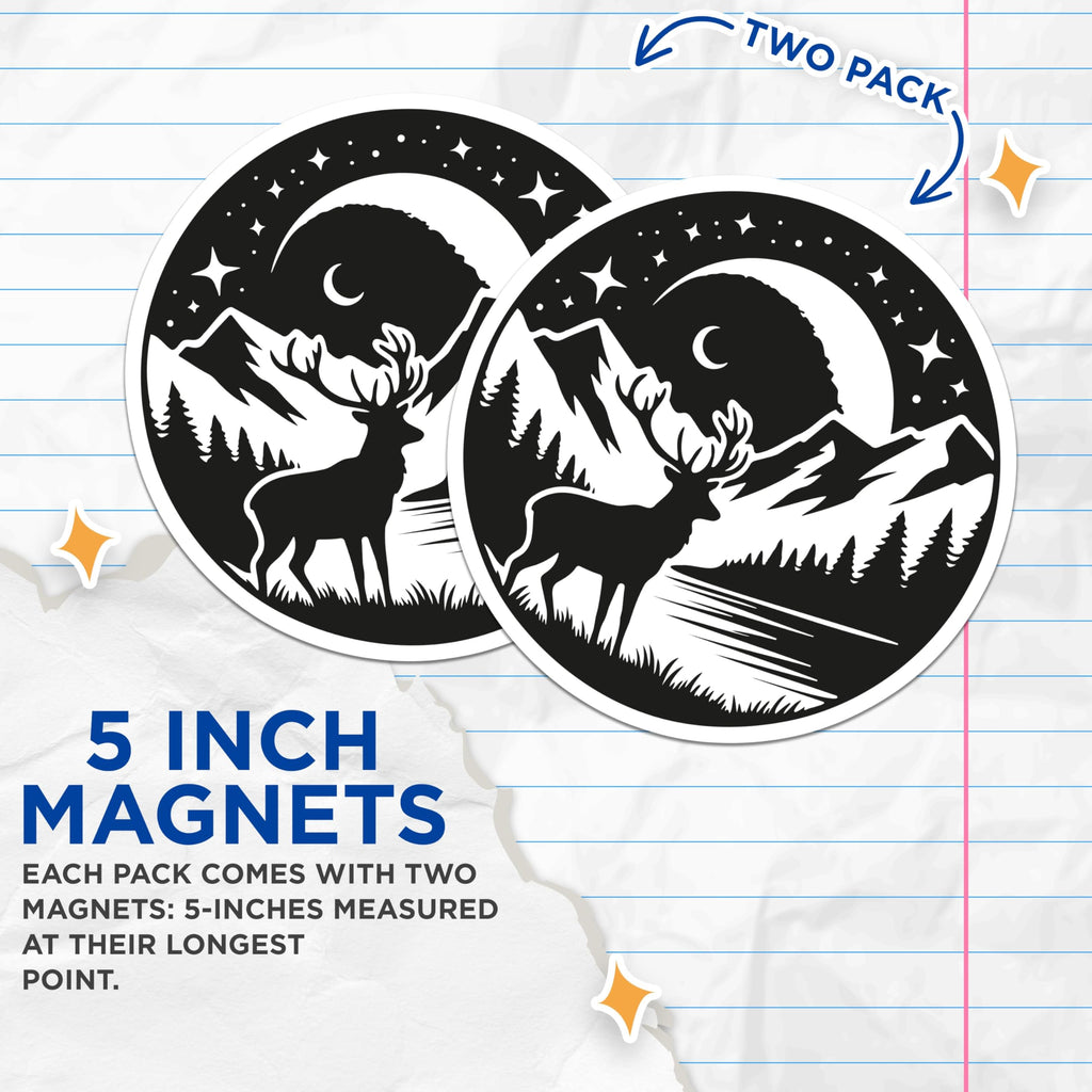 (2 Pack) Deer Silhouette Magnets - Mountain Lake Forest - Night Sky Wildlife Decor - 5 Inches On Longest Side - Thick Durable Magnet - Made in USA - MAG20901