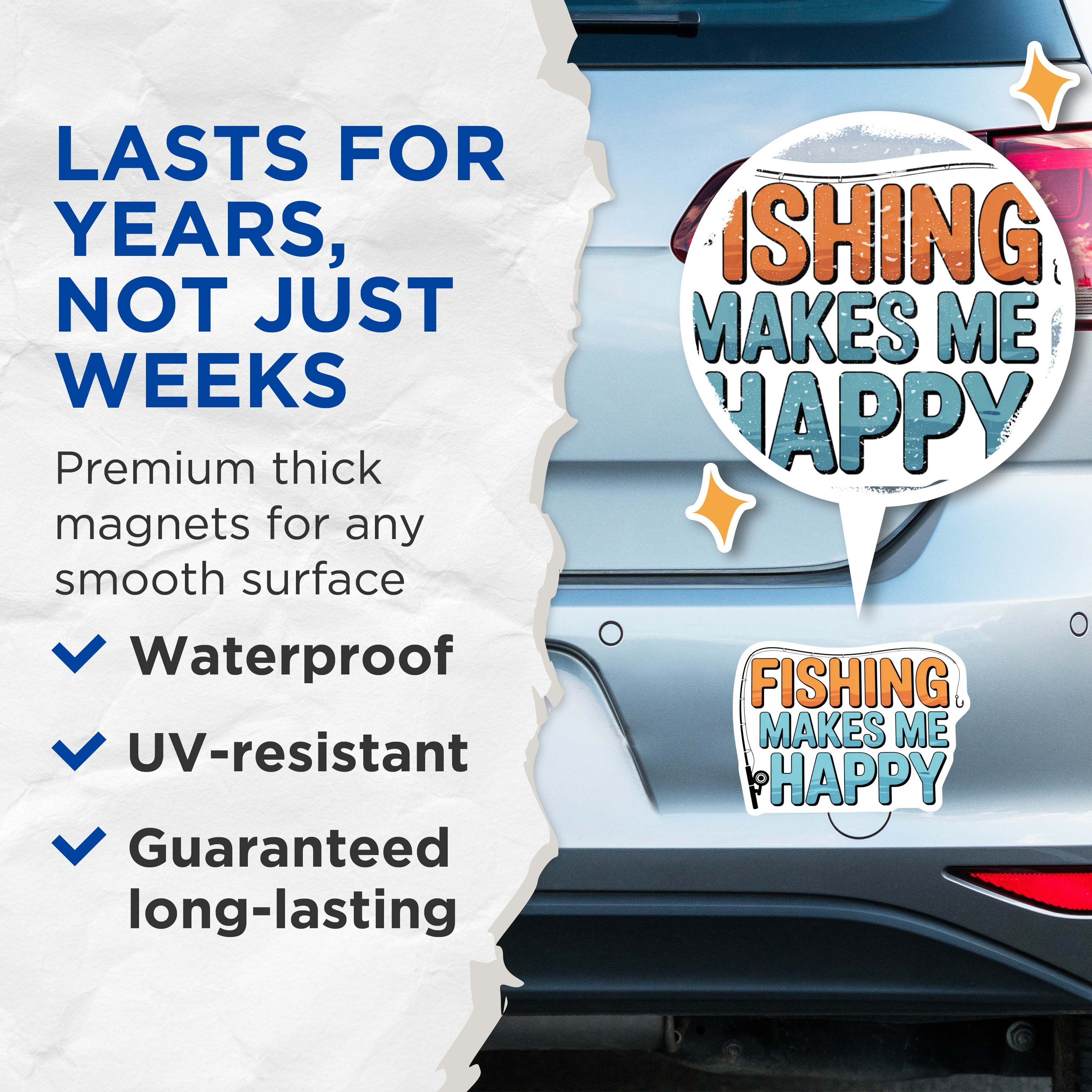 (2 Pack) Fishing Lover Magnets - Happy Angler Decal - Outdoorsman Hobby Home Decor - 5 Inches On Longest Side - Thick Durable Magnet - Made in USA - MAG38425
