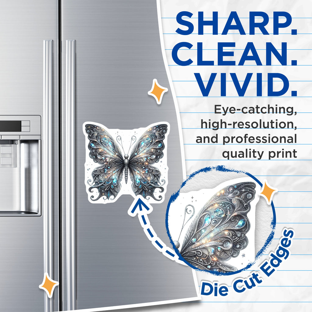 (2 Pack) Iridescent Butterfly Magnets - Mystical Fairy Wing Decor - Enchanting Celestial Fridge Art - 5 Inches On Longest Side - Thick Durable Magnet - Made in USA - MAG39274
