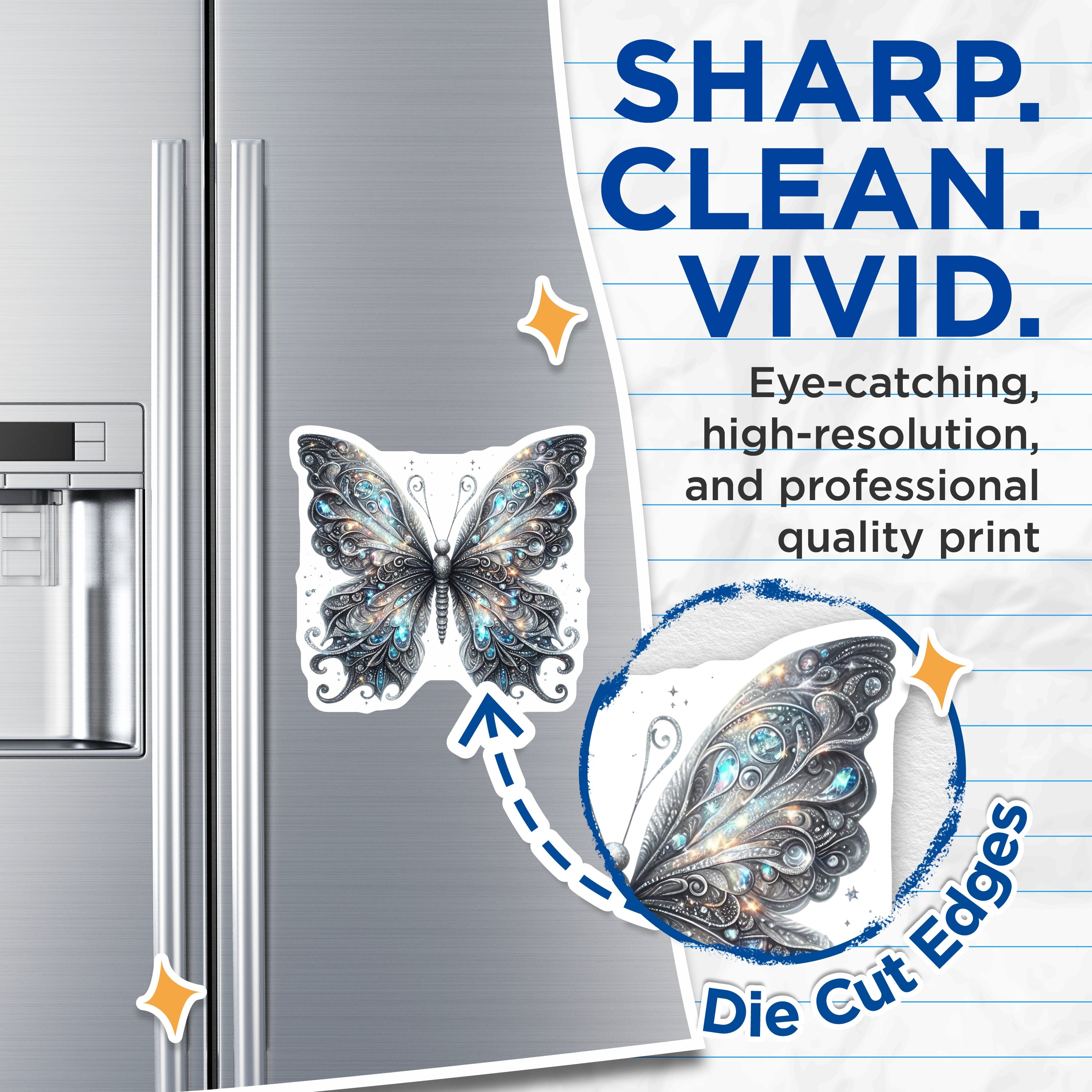 (2 Pack) Iridescent Butterfly Magnets - Mystical Fairy Wing Decor - Enchanting Celestial Fridge Art - 5 Inches On Longest Side - Thick Durable Magnet - Made in USA - MAG39274