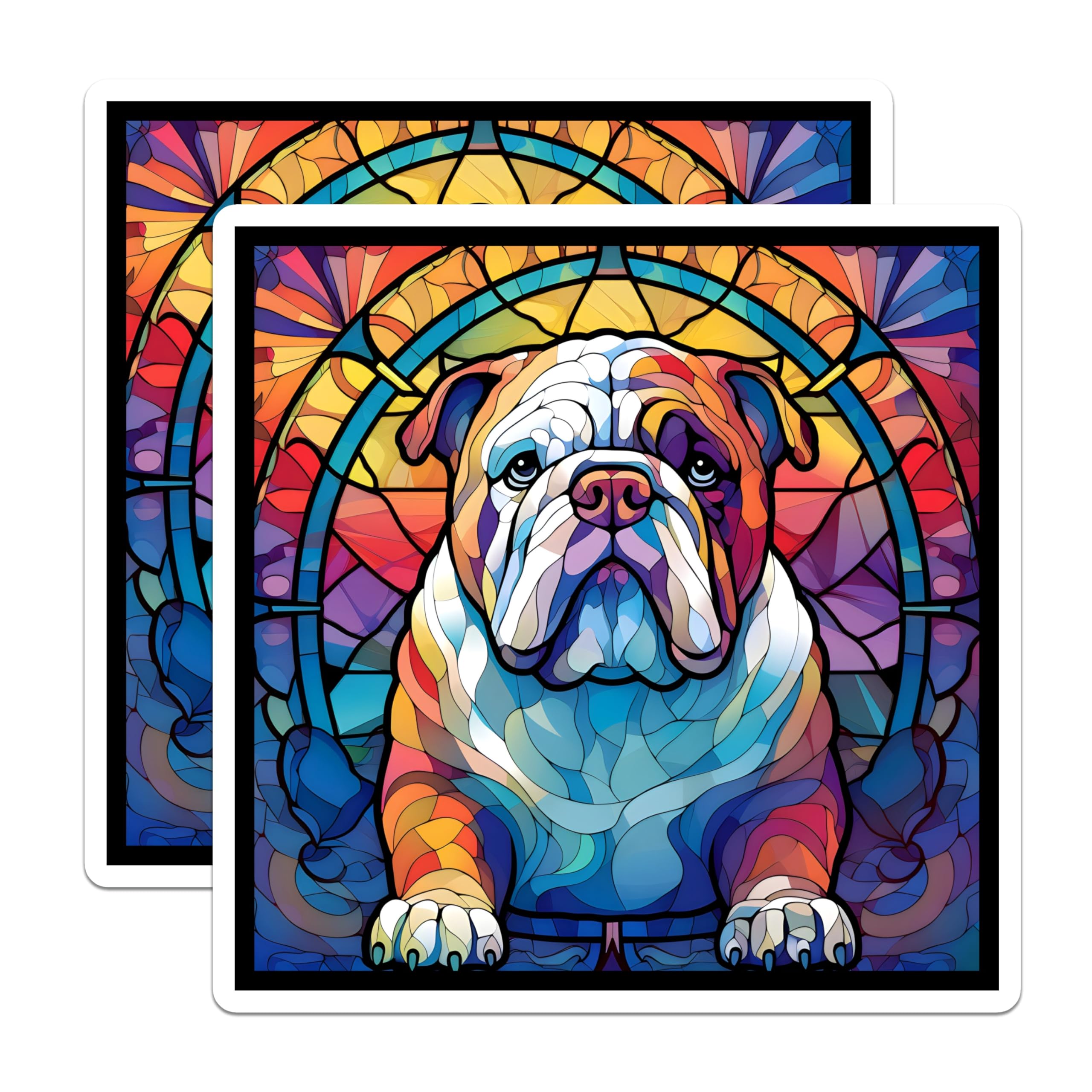 (2 Pack) Bulldog Magnets - Stained Glass Bulldog - Dog Lover Refrigerator Magnets - 5" On Longest Side - Premium Magnet - for Cars, Refrigerators, Toolboxes, Lockers - Made in USA - MAG16139