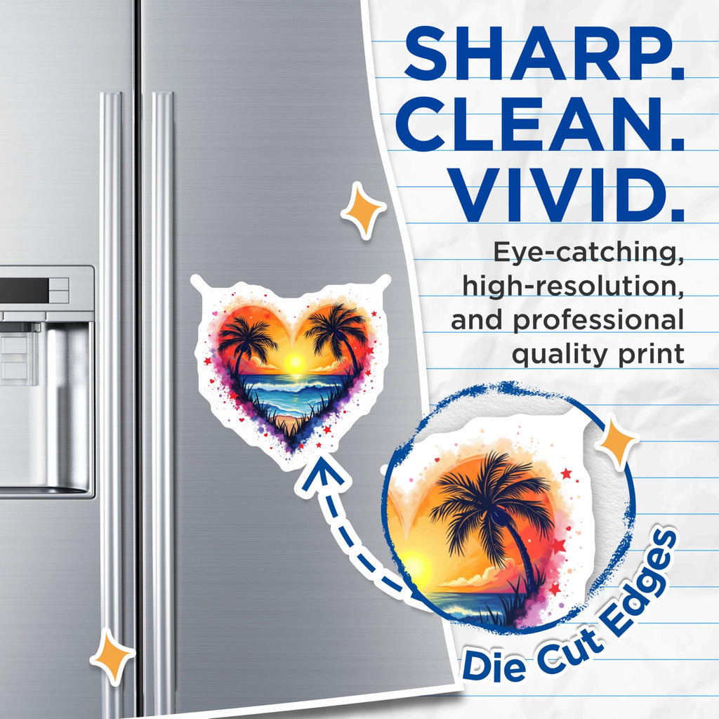 (2 Pack) Tropical Beach Sunset Magnets - Heart Shaped Ocean Decor - Vacation Vibe Refrigerator Magnets - 5 Inches On Longest Side - Thick Durable Magnet - Made in USA - MAG30310