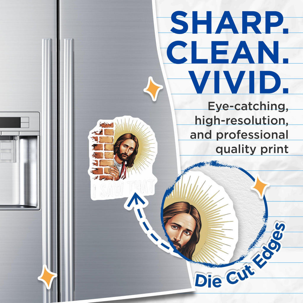 (2 Pack) Funny Jesus Magnets - I Saw that Christian Humor - Religious Meme Decor - Holy Watchful Eye - 5 Inches On Longest Side - Thick Durable Magnet - Made in USA - MAG25590
