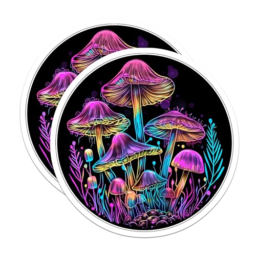 (2 Pack) Glow in The Dark Mushrooms Magnets - Psychedelic Art Magnets - Trippy Home Decor Magnets - 5" On Longest Side - for Cars, Fridges, Toolboxes - Made in USA - MAG6848