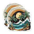 (2 Pack) Tropical Beach Wave Stickers - Moonlit Ocean Scene - Palm Tree Decal - 5" On Longest Side - Sticks to Smooth Flat Surfaces - Made in USA - BMCS9262
