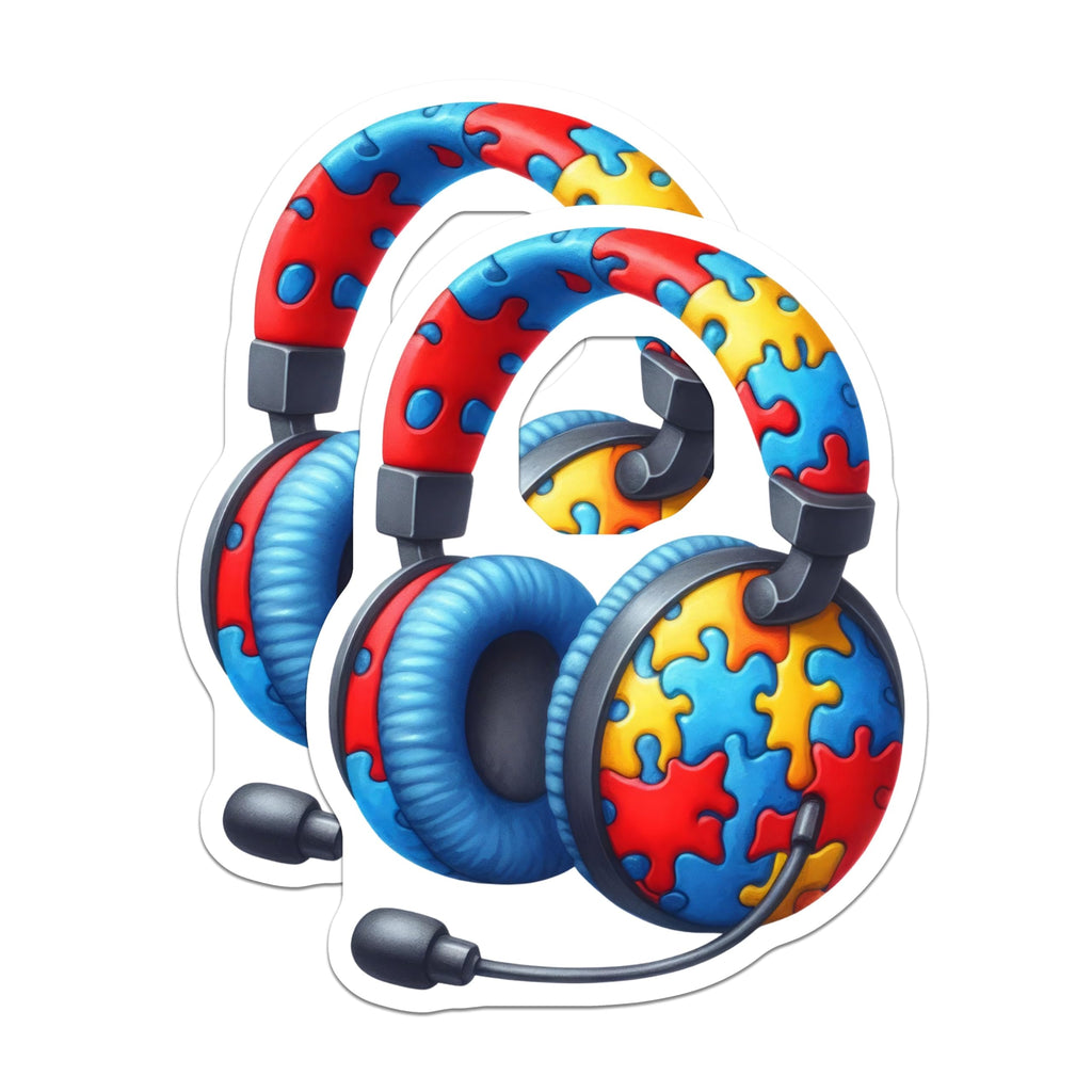 (2 Pack) Puzzle Headphones Stickers - Colorful Headphones - Puzzle Piece Design - 5" On Longest Side - Sticks to Smooth Flat Surfaces - Made in USA - BMCS6434