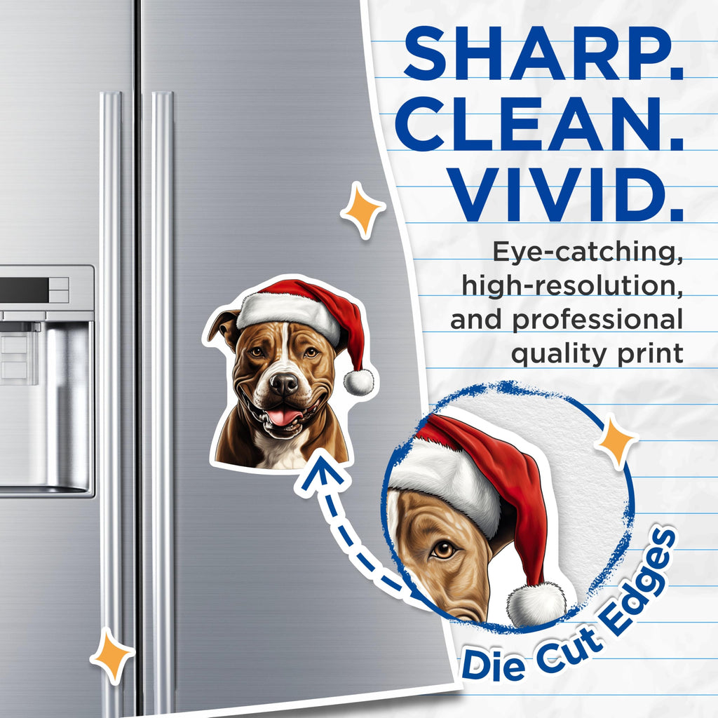 (2 Pack) Pitbull Santa Hat Magnets - Festive Christmas Dog Decor - Holiday Pet Lover Present - Cute Dog Mom Kitchen Magnets - 5 Inches On Longest Side - Thick Durable Magnet - Made in USA - MAG30201