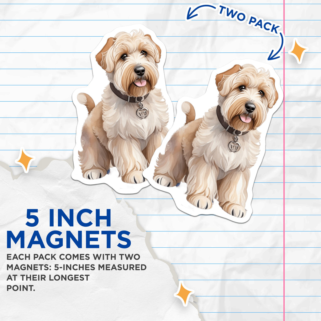 (2 Pack) Wheaten Terrier Dog Magnets - Cute Fluffy Pet Art - Dog Lover Fridge Decor - Animal Owner Accessory - 5 Inches On Longest Side - Thick Durable Magnet - Made in USA - MAG36867