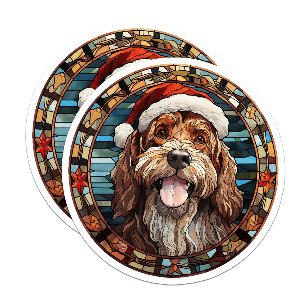 (2 Pack) Christmas Dog Magnets - Stained Glass Pet Magnets - Holiday Fridge Decor - 5 Inches On Longest Side - Thick Durable Magnet - Made in USA - MAG30339