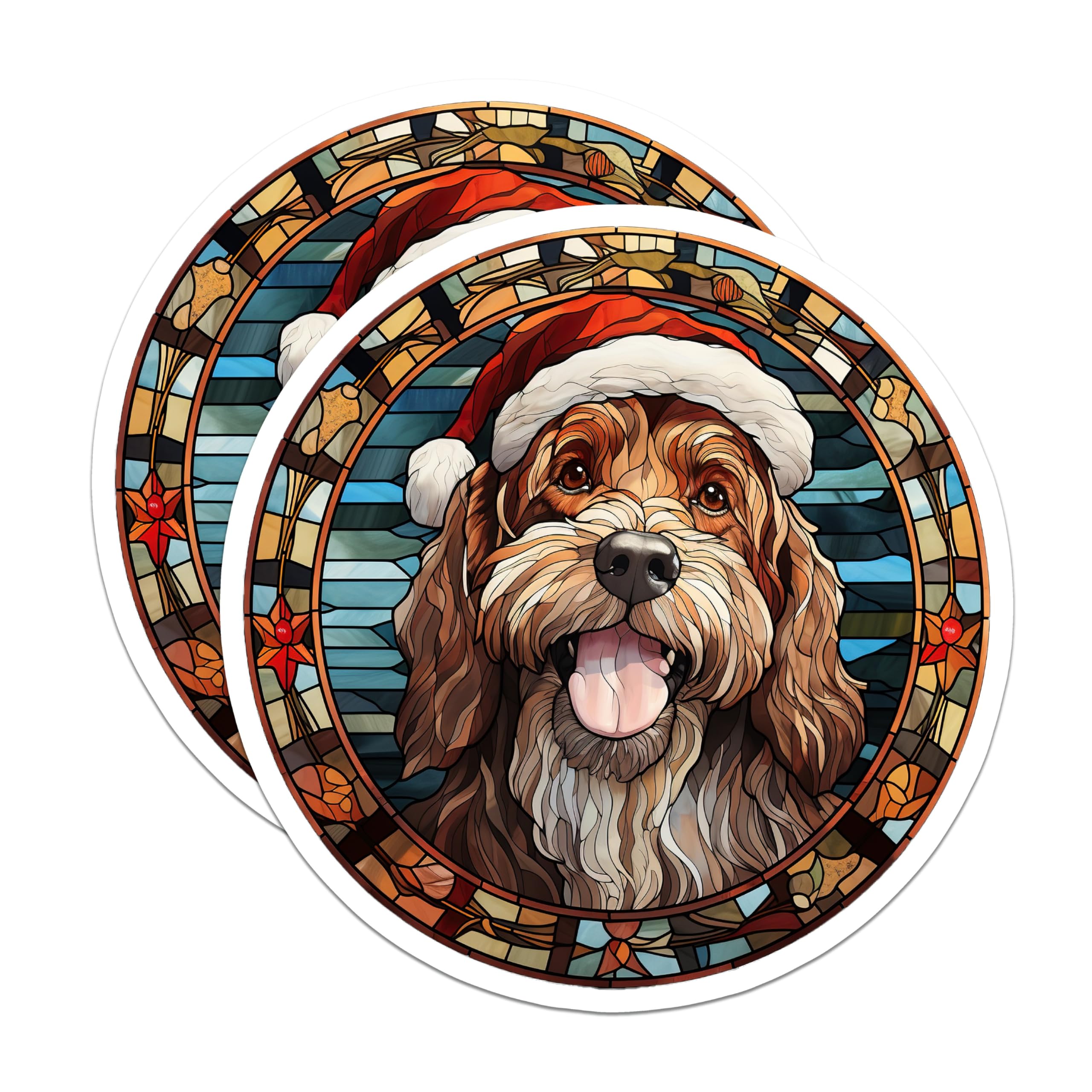(2 Pack) Christmas Dog Magnets - Stained Glass Pet Magnets - Holiday Fridge Decor - 5 Inches On Longest Side - Thick Durable Magnet - Made in USA - MAG30339