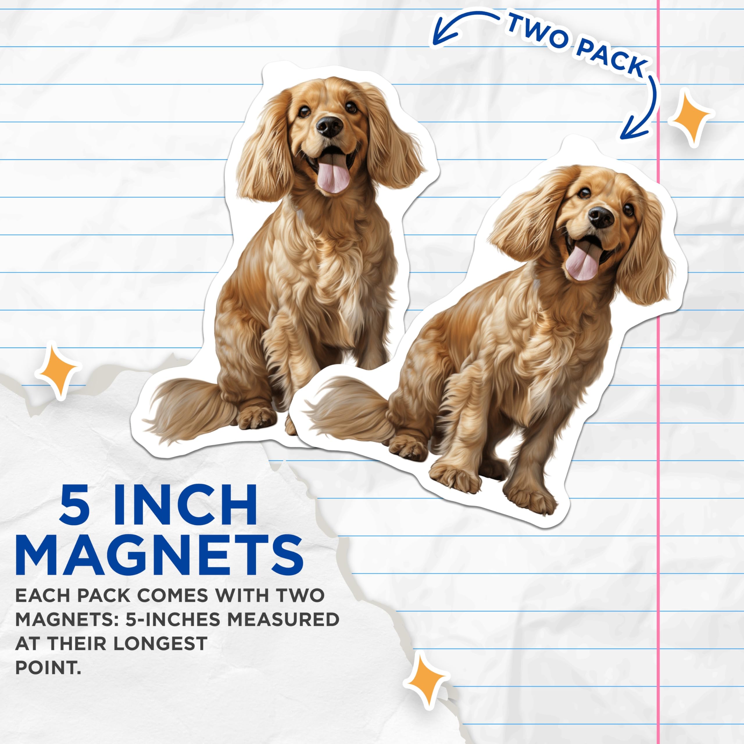 (2 Pack) Golden Cocker Spaniel Magnets - Happy Dog Art - Pet Owner Refrigerator Decor - 5 Inches On Longest Side - Thick Durable Magnet - Made in USA - MAG28561
