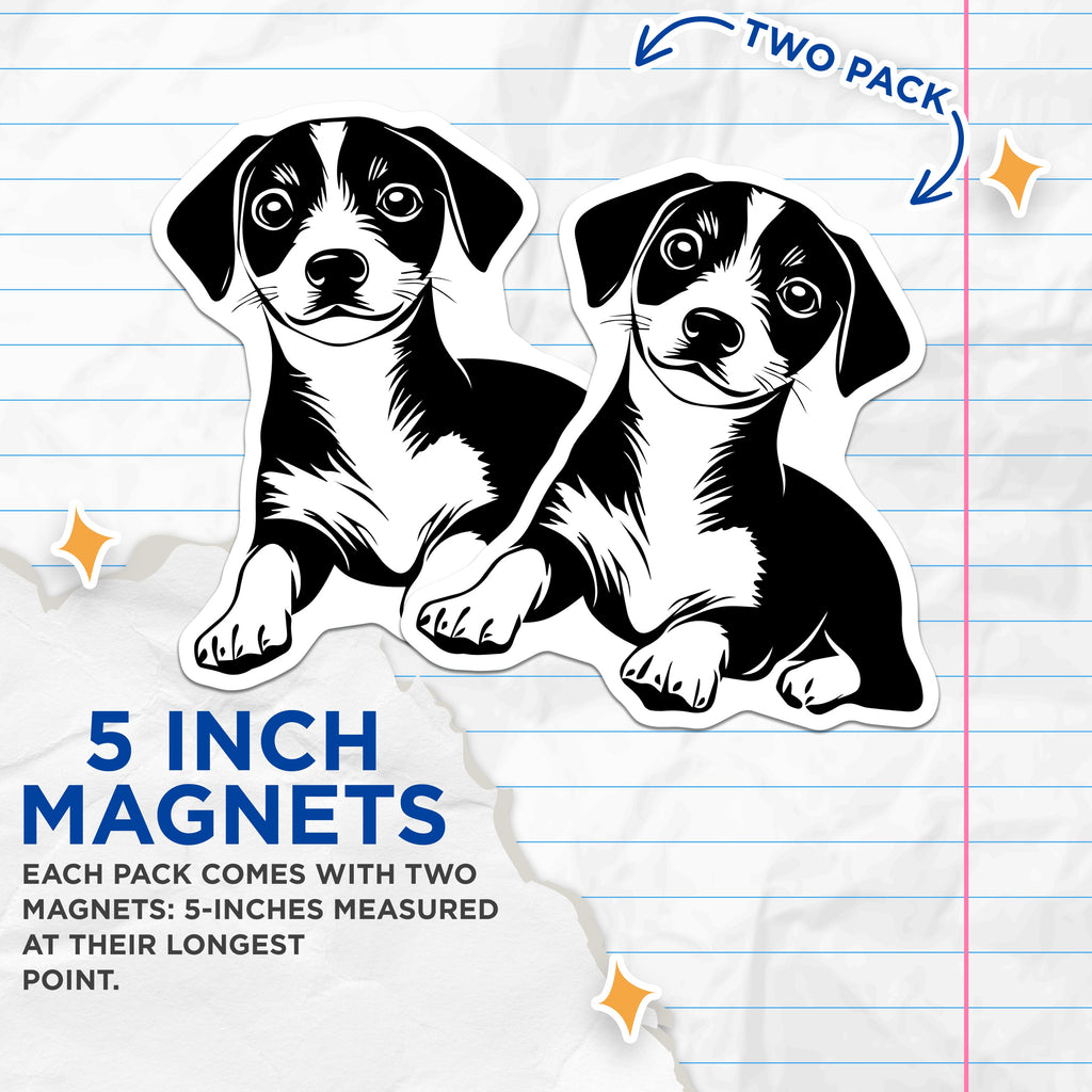 (2 Pack) Cute Puppy Dog Magnets - Pet Lover Refrigerator Decor - Adorable Animal Magnet Art - 5 Inches On Longest Side - Thick Durable Magnet - Made in USA - MAG36279