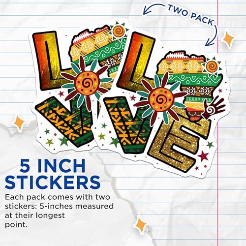 (2 Pack) African Inspired Love Stickers - Bold Vibrant Art Sticker - Colorful Unique Design Sticker - 5" On Longest Side - Sticks to Smooth Flat Surfaces - Made in USA - BMCS4724
