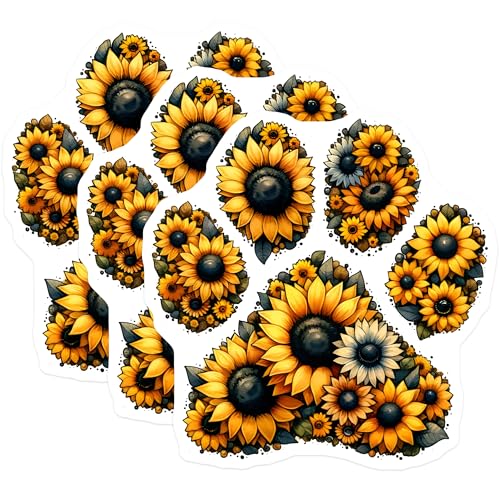 (3 Pack) Sunflower Paw Print Decals - Floral Paw Stickers - Dog Lover Laptop Decal - 3 Inches On Longest Side - Easy Peel & Apply - Made in USA - 3MCS6740