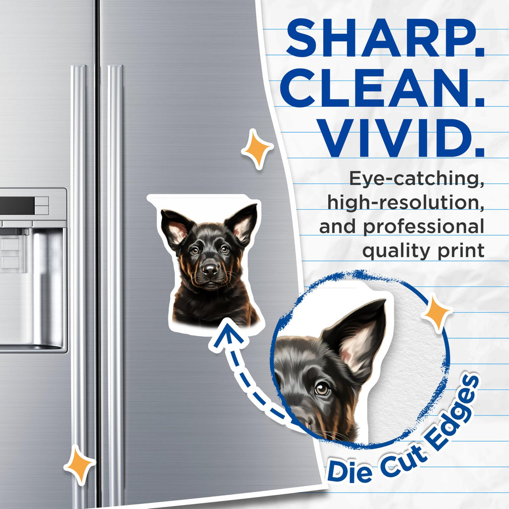 (2 Pack) Black and Tan Dog Magnets - German Shepherd Puppy Art - Pet Lover Fridge Decor - 5 Inches On Longest Side - Thick Durable Magnet - Made in USA - MAG30803