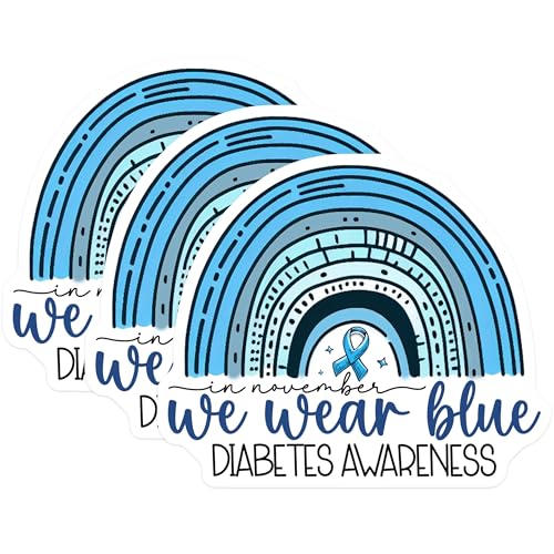 (3 Pack) Diabetes Awareness Decals - Blue Ribbon Decal - We Wear Blue Decals - 3 Inches On Longest Side - Easy Peel & Apply - Made in USA - 3MCS2603