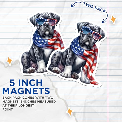 (2 Pack) American Bulldog Magnets - Patriotic Dog Magnet - Stars and Stripes Decor - USA Themed Accessories - 5" On Longest Side - for Cars, Fridges, Toolboxes - Made in USA - MAG6571