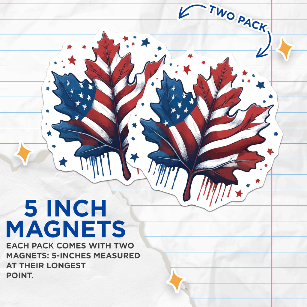 (2 Pack) US Canadian Flag Maple Leaf Magnets - International Friendship Decor - Patriotic Home Office Accents - 5 Inches On Longest Side - Thick Durable Magnet - Made in USA - MAG19936