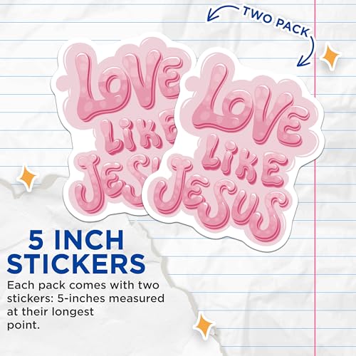 (2 Pack) Love Like Jesus Stickers - Inspirational Quote - Christian Faith Decal - 5" On Longest Side - Sticks to Smooth Flat Surfaces - Made in USA - BMCS8949