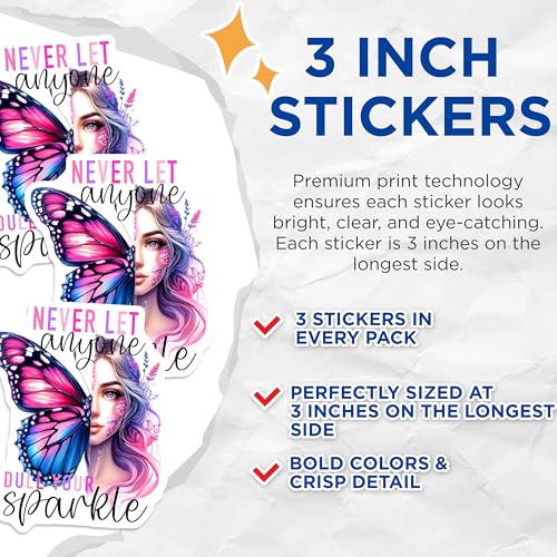 (3 Pack) Butterfly Girl Decals - Inspirational Quote - Laptop Decals - 3 Inches On Longest Side - Easy Peel & Apply - Made in USA - 3MCS7994