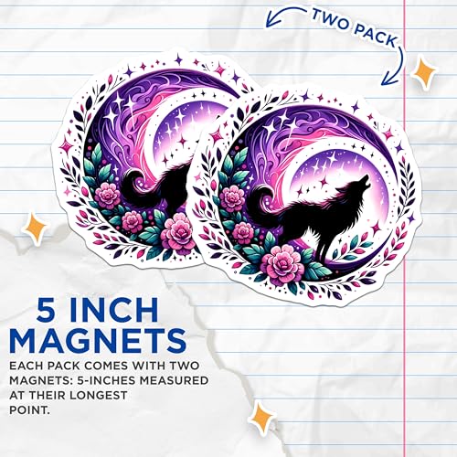 (2 Pack) Wolf Howling at Moon Magnets - 5" On Longest Side - for Cars, Fridges, Toolboxes - Made in USA - MAG8069